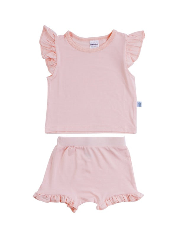 Ruffle sleeve Top and Shorts - Cloud Pink