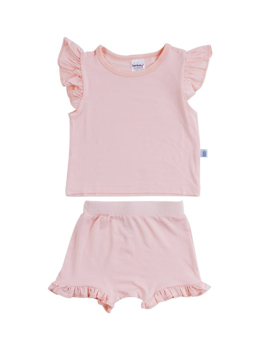 Ruffle sleeve Top and Shorts - Cloud Pink