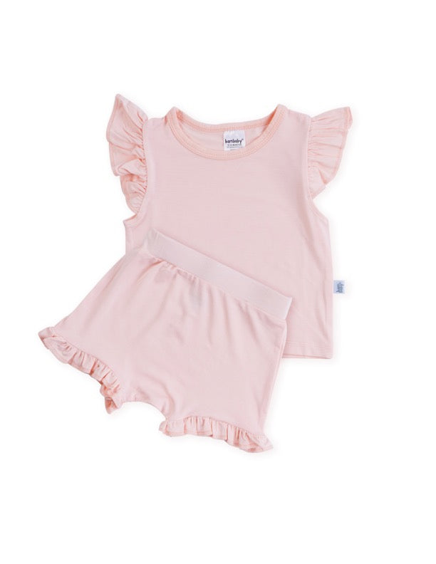 Ruffle sleeve Top and Shorts - Cloud Pink